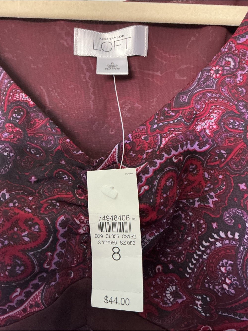 Ann Taylor LOFT Burgundy and Pink Paisley V-Neck Blouse - Picture 3 of 3